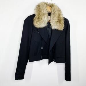 LOFT Black Faux‎ Fur Collar Long Sleeve Cropped Jacket Women's Size XS